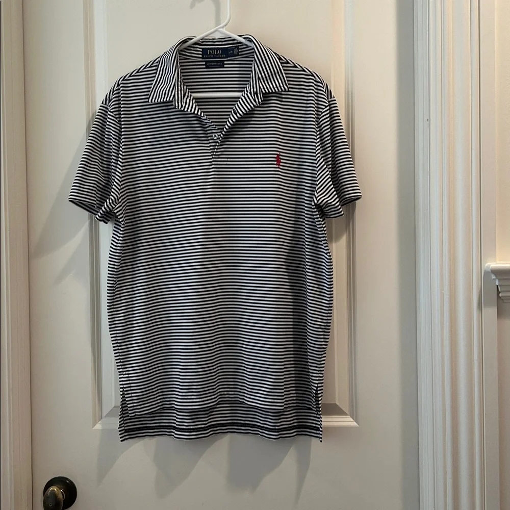 Polo Ralph Lauren black Striped Men’s Polo 1/4 button Shirt short sleeve size L